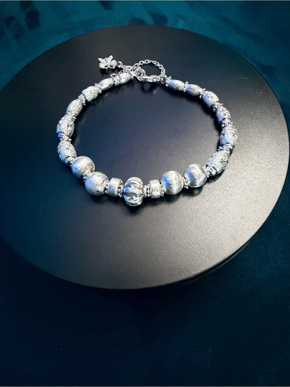 🥀Textured white sterling Silver Bead bracelet- Women's Statement bracelet 🥀